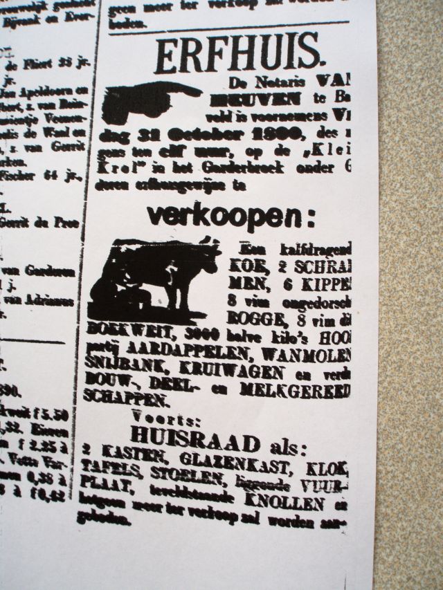 81 Advertentie van de verkoop van "de kleine Krol".